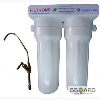 Проточный бытовой фильтр для воды двойной с катриджами FILTRONS