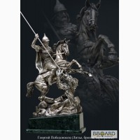 Vip статуэтка сувенир - Георгий Победоносец, (Литье, бронза, серебрение, африканский мрам