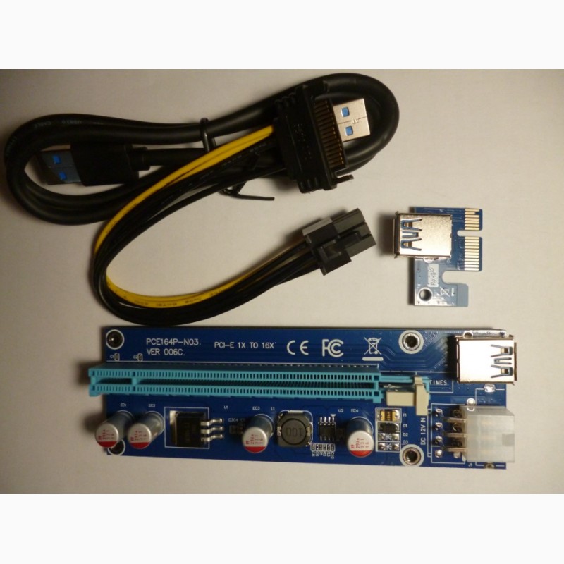 Фото 3. Новые Riser Райзер 006 6pin 4pin PCI-E 1X to 16X molex USB 3.0 60см
