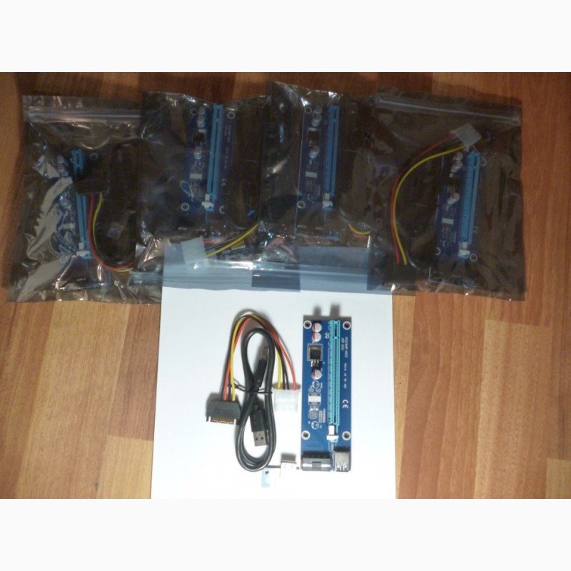Фото 5. Новые Riser Райзер 006 6pin 4pin PCI-E 1X to 16X molex USB 3.0 60см