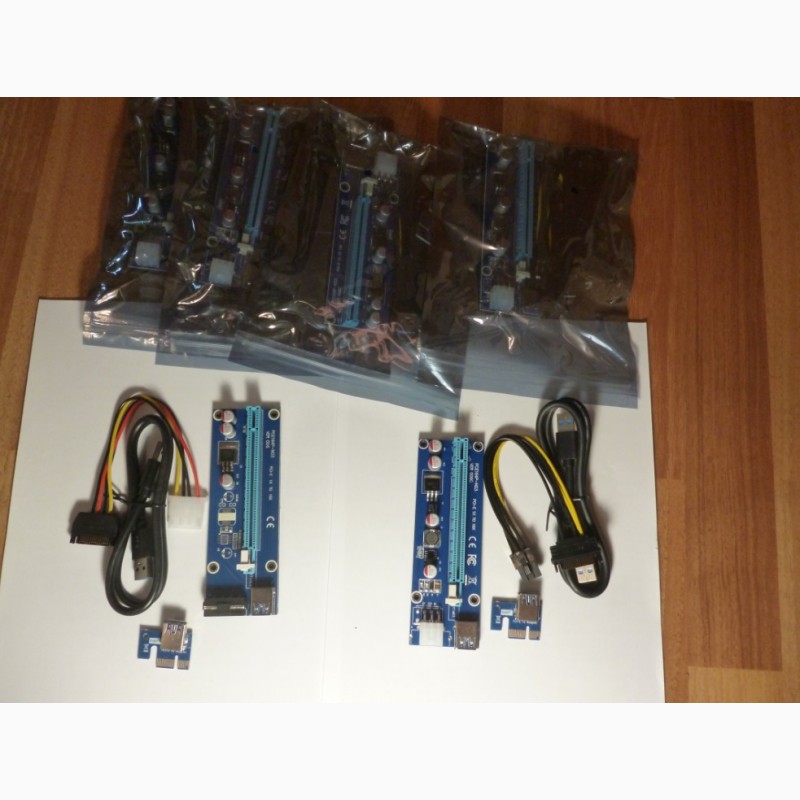 Фото 7. Новые Riser Райзер 006 6pin 4pin PCI-E 1X to 16X molex USB 3.0 60см