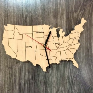 Декоративные часы-карта из дерева «Америка»