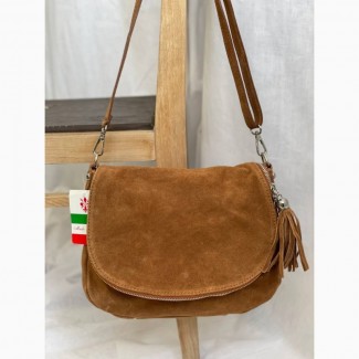 Італійська жіноча сумка крос-боді на плече з натуральної замші Vera Pelle