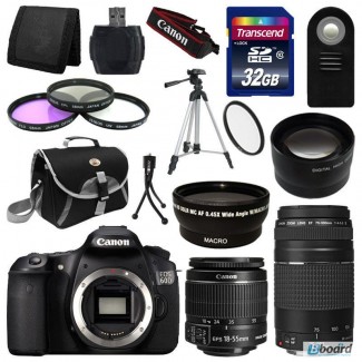 Canon EOS 60D SLR camera + 4 Lens Kit 18-55 IS + 75-300 mm + 32GB full cost of a set of