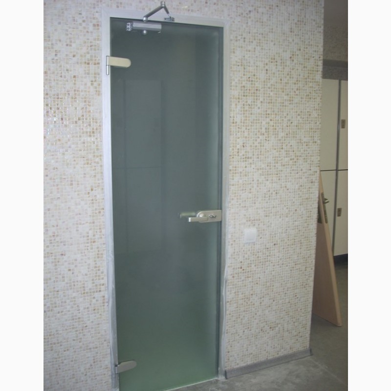 Фото 11. Стеклянные двери в алюминиевом коробе и в деревяном
