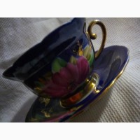 Чайная пара кобальт с позолотой и ручной росписью, фарфор ссср 70 г