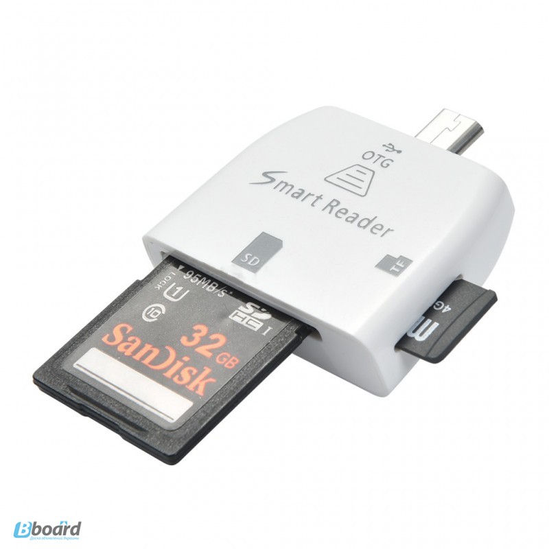 Фото 5. Переходник адаптер 2 in 1 Micro USB OTG Smart Card Reader на планшет