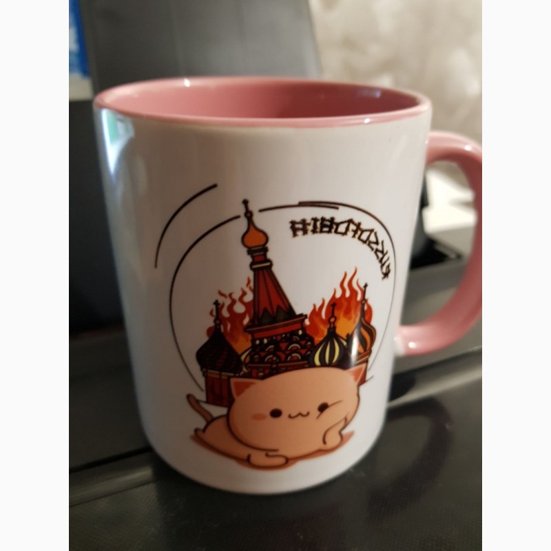 Фото 2. Чашка милий котик навпроти палаючого кремля, 330мл, кераміка
