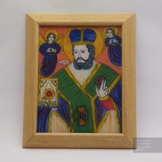 Святой Николай, Икона на стекле нарисована в народном стиле, 22x27 см