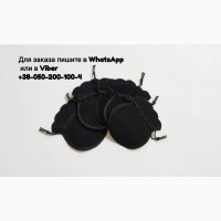 Черный бархатный мешочек круглый на завязках для украшений бижутерии