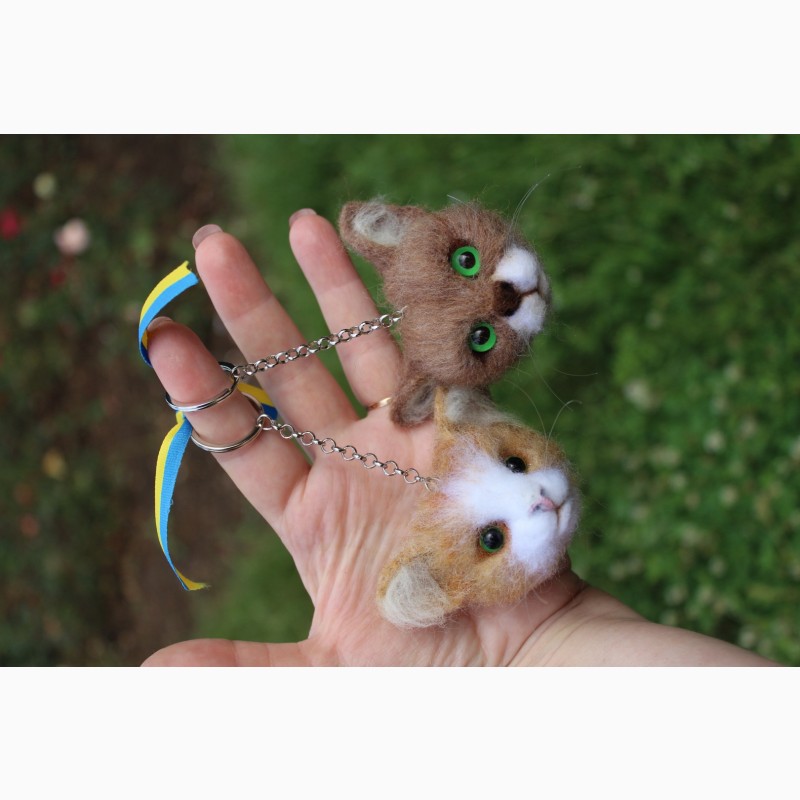 Фото 8. Кот брелок іграшка валяна прикраса подарунок сувенір кошка з шерсті інтерєрна кіт брошь