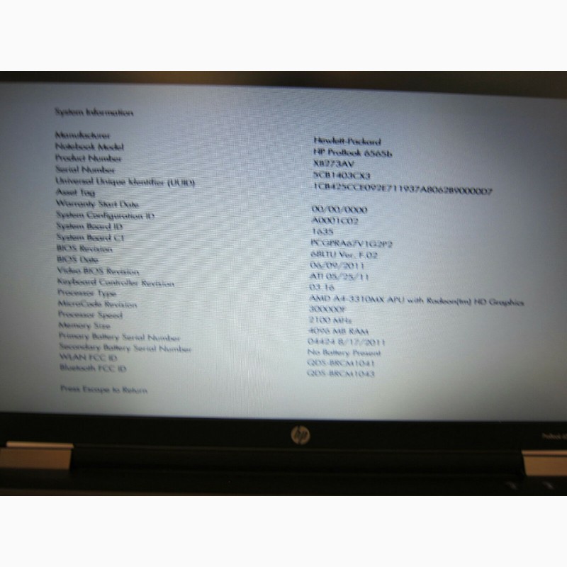Фото 2. Ноутбук HP ProBook 6565b с AMD A4-3330MX 2, 20 ГГц + 4 ГБ оперативной памяти 320 жесткий