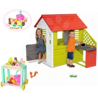 Детский домик Smoby 127cм с летней кухней + тележка с мороженным