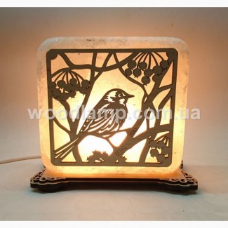 Соляной светильник квадратный Птичка на дереве, соляная лампа, ночник