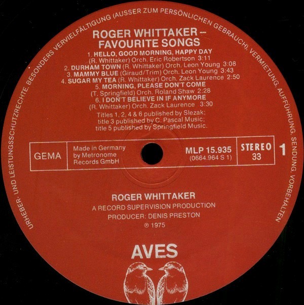 Roger Whittaker - My Favourite Songs - LP