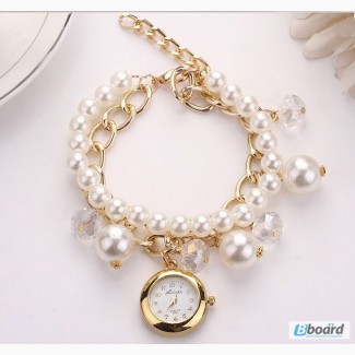 Комплект: женские часы с жемчужным браслетом +серьги
