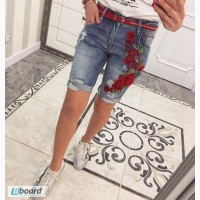 Шорты женские модные джинсовые с цветочной аппликацией
