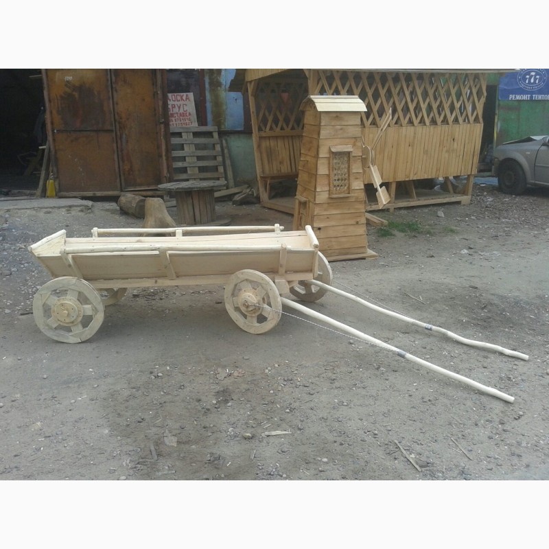 Фото 4. Візок з дерева. Декоративная телега. Возик. Повозка. Деревянные колеса