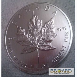 Серебро Канадская инвестиционная монета 5 долларов (вес 31, 1 грамм)