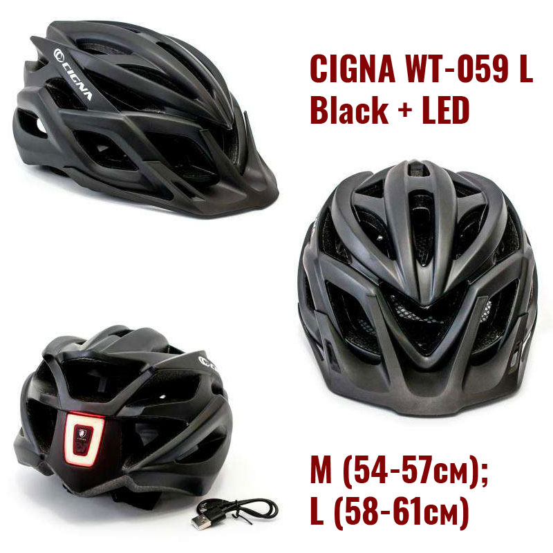 Фото 2. Шлем CIGNA WT-059 L (58-61см) Черный (Black) + LED (HEAD-052)