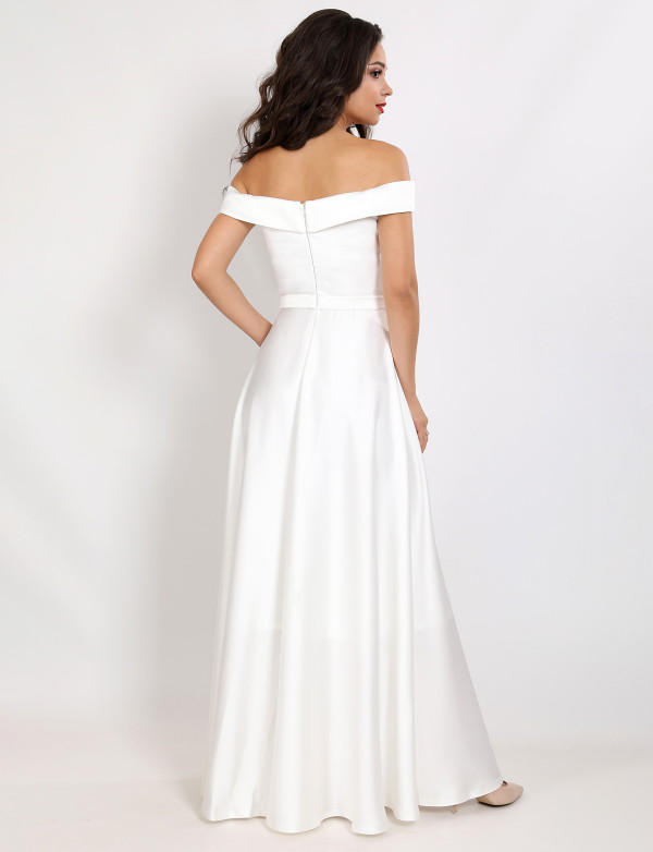Фото 3. Белое свадебное или вечернее платье из атласа