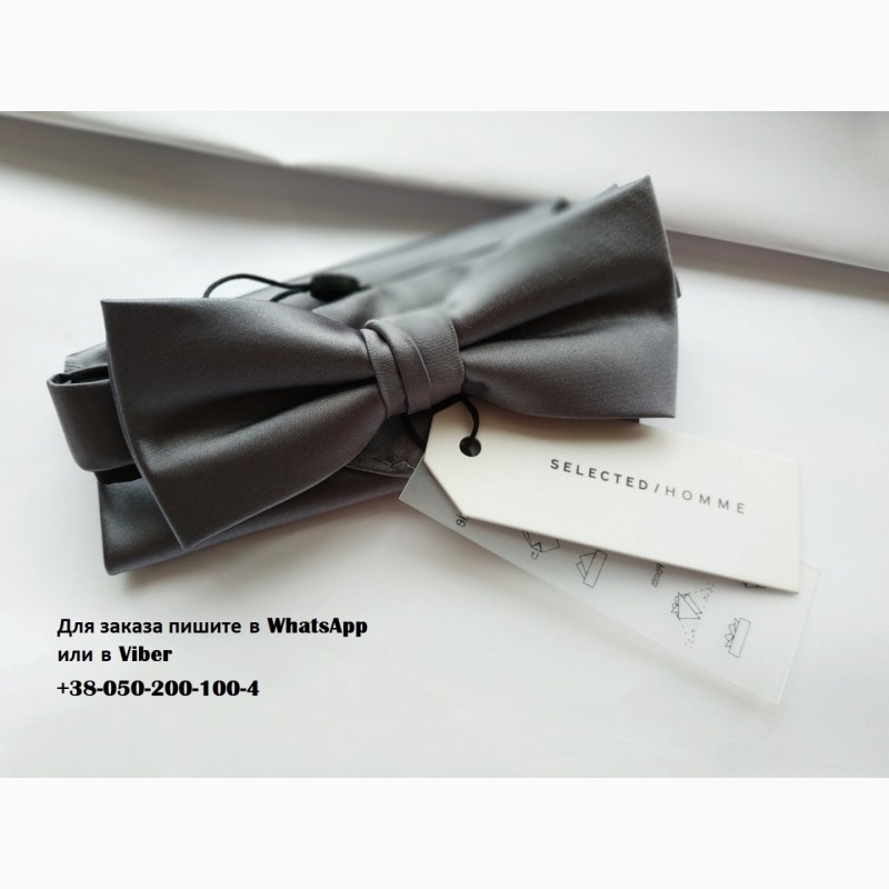 Фото 9. Бабочка галстук серая черная в упаковке selected homme с платком в комплекте набор запонки