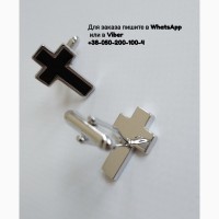 Запонки крест крестик хрестик серебристые с черной эмалью черный крест хрест
