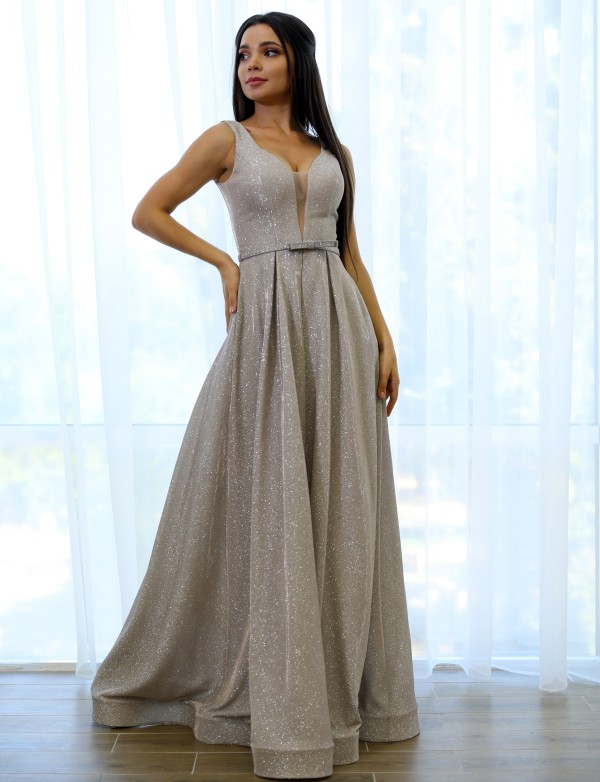 Фото 4. Вечернее платье в пол серебрянно-пудровое и капучино