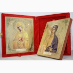 Складни в бархате с иконами Казанской Божией матери и Спасителя