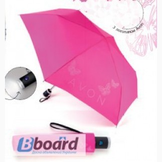 Ярко-розовый зонт со встроенным фонариком в ручке плюс подарок