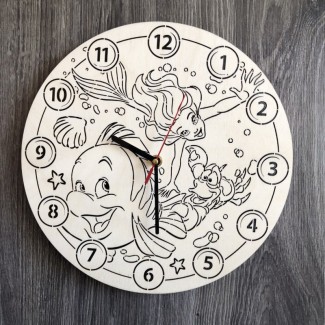 Бесшумные настенные часы в детскую «Русалочка Ариэль»