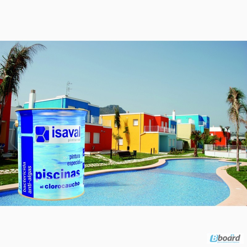 Фото 4. Краска для бетонных бассейнов, прудов, резервуаров ISAVAL Хлоркаучук 4 л, голубой и белый