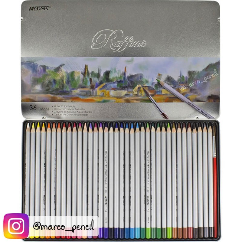 Акварельные карандаши для рисования Raffine 36 цветов в металлическом кейсе