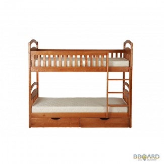 Деревянная двухъярусная кровать КАРИНАс матрасами и ящиками