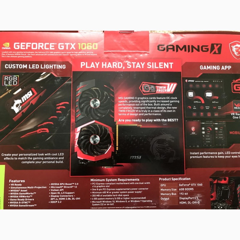 Фото 4. Видеокарта MSI GeForce GTX 1060 Gaming X 6GB (На гарантии!)