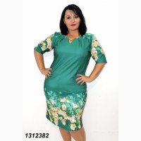 Платья демисезонные зеленого и пурпурного цвета с коротким рукавом/сукні