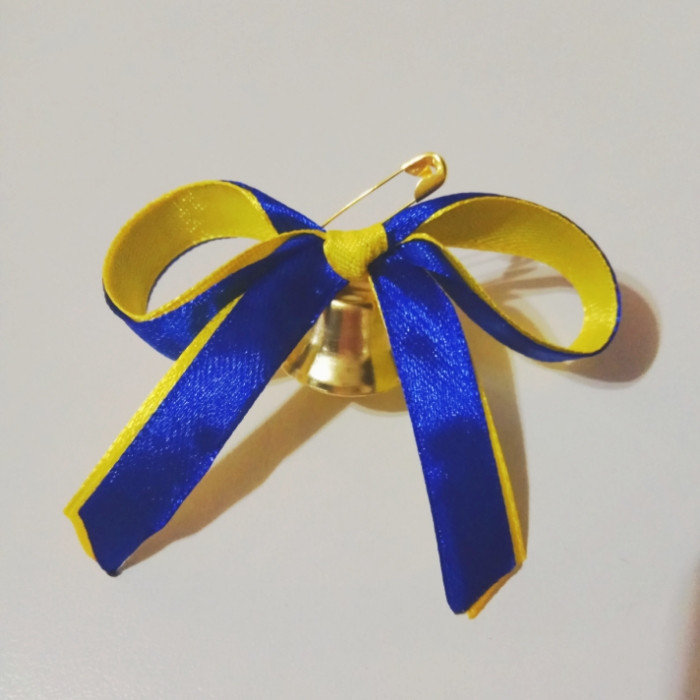 Колокольчики для первоклассников, выпускников (d-20мм) с сине-жёлтой лентой