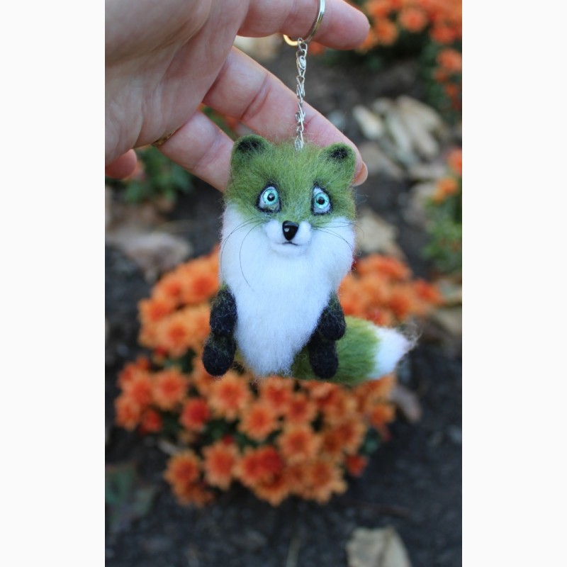 Фото 12. Зелена лиса брелок іграшка валяна з шерсті інтерєрна лисичка подарунок лисиця сувенір