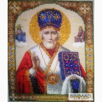 Икона Николай Чудотворец, вышитая бисером