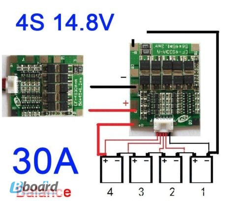 Фото 2. BMS 4S 30-70А 14.8V Контроллер заряда разряда с балансиром плата защиты Li-Ion