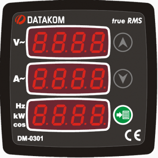 DATAKOM DM-0301 Мультиметр, 170-275V питание, 1 фаза, 72x72mm, 3 дисплея