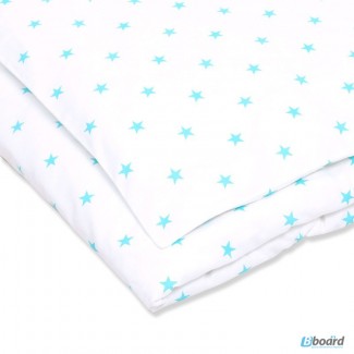 Детское постельное белое белье с звездочками бирюзового цвета