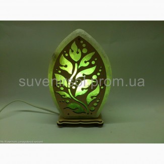 Соляной светильник Листик узор зеленый, соляная лампа, ночник