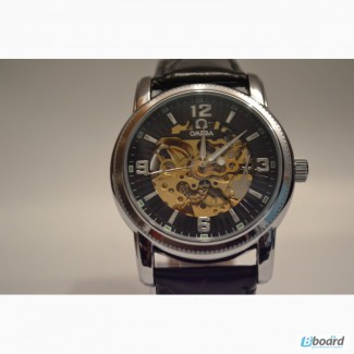 Элитные мужские наручные часы Omega Skeleton (Black Steel),гарантия